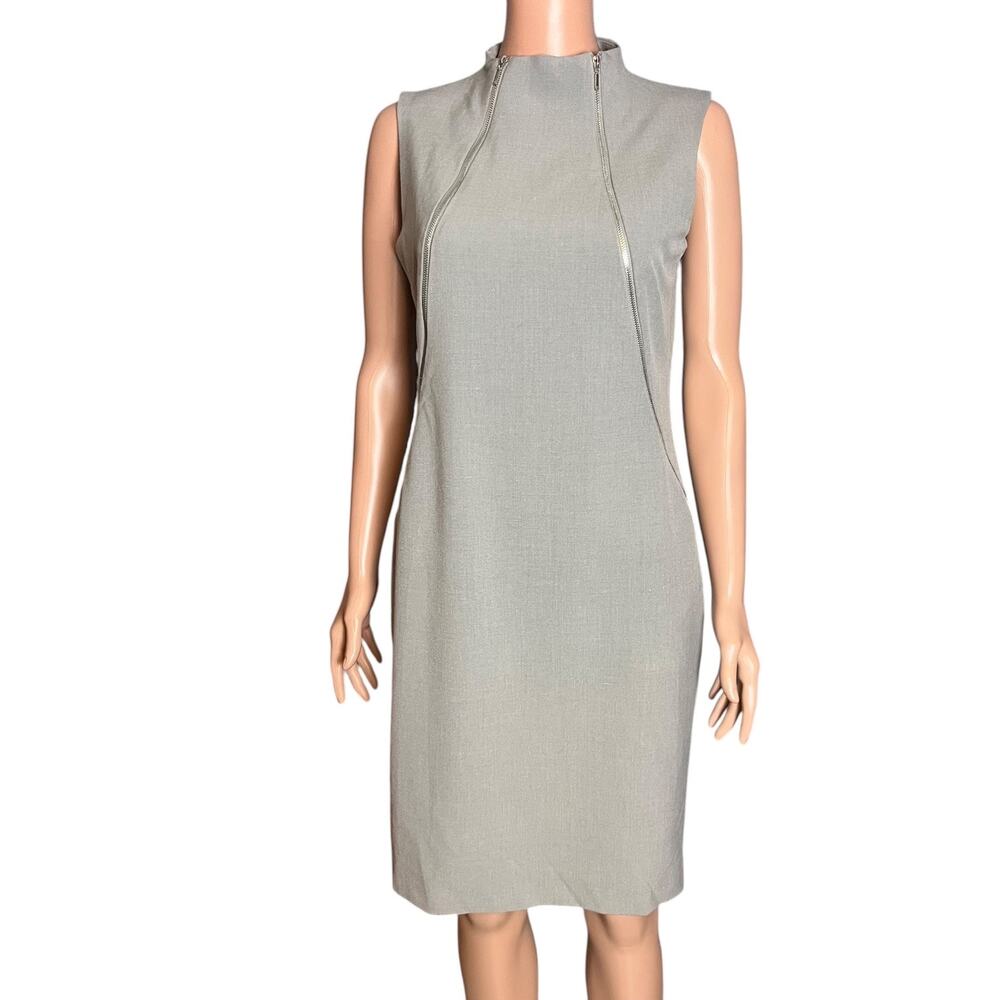 Calvin Klein Double Zipper Sleeveless Dress 8 Gray Career Business Date Church